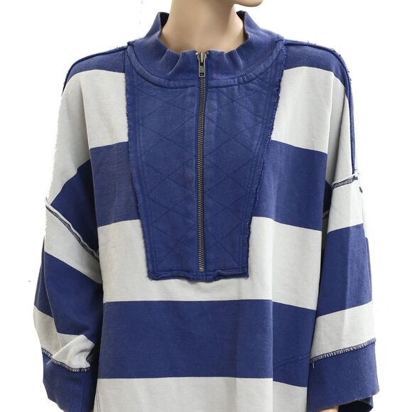 Free People We The Free Seaside Funnel Pullover Top Oversized Striped M 283854 - Picture 6 of 8